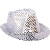 Faram Verkleedkleding set zilver hoed en stropdas glitter volwassenen