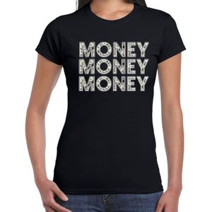 Fun money money money t-shirt met geld / bankbiljet print zwart voor dames - foute tekst shirts