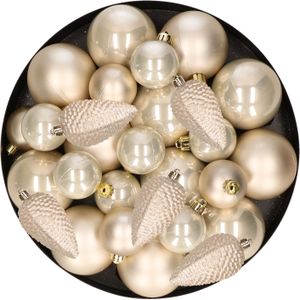 Kerstversiering kunststof kerstballen parel/champagne 6-8-10 cm pakket van 50x stuks - Kerstboomversiering