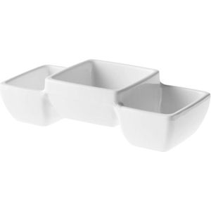 2x Snack/serveerschaaltjes 3 vaks 14 x 6 cm wit melamine - hapjes/party 3-vaks schaaltje 150 ml