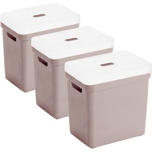 Set van 3x opbergboxen/opbergmanden roze van 25 liter kunststof met transparante deksel 35 x 25 x 36 cm