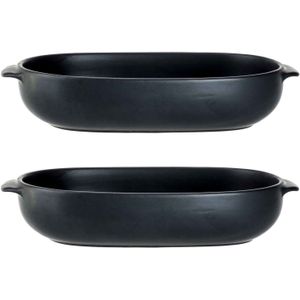 2x Zwarte ovenschalen 24 x 15,4 x 5,3 cm - Ovaal - Klassieke braadsledes - Ovenschotel schalen - Bakvorm/braadslede