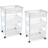 2x stuks opberg organiser trolleys/roltafels met 3 manden 62 cm in het transparant - Etagewagentje/karretje met opbergkratten