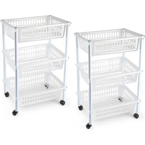 2x stuks opberg organiser trolleys/roltafels met 3 manden 62 cm in het transparant - Etagewagentje/karretje met opbergkratten