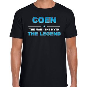 Naam cadeau Coen - The man, The myth the legend t-shirt  zwart voor heren - Cadeau shirt voor o.a verjaardag/ vaderdag/ pensioen/ geslaagd/ bedankt