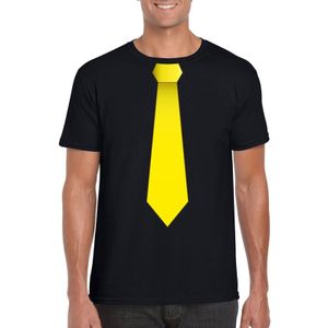 Zwart t-shirt met gele stropdas heren