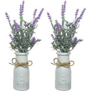 4x stuks lichtpaarse Lavandula/lavendel kunstplant 32 cm in witte pot - Kunstplanten/nepplanten