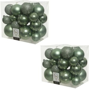 52x Salie groene kunststof kerstballen 6-8-10 cm - Mix - Onbreekbare plastic kerstballen - Kerstboomversiering salie groen