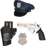 Carnaval verkleed politie agent pet/cap - blauw - met pistool/badge - kinderen - accessoires