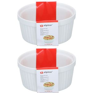 Set van 10x stuks rond 1-persoons ovenschaaltjes keramiek wit 14 cm - Ovenschalen/braadslede - Ovenschotel schalen - Bakvorm