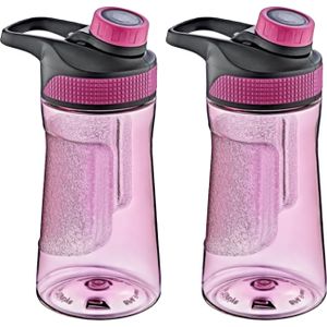 B- 2x -Home Waterfles / drinkfles / sportfles Aquamania - roze - 530 ml - kunststof - bpa vrij - lekvrij - Stijlvolle fles
