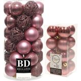 Kerstversiering kunststof kerstballen oud roze 4-6 cm pakket van 53x stuks - Kerstboomversiering