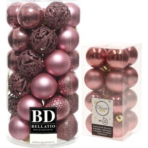 Kerstversiering kunststof kerstballen oud roze 4-6 cm pakket van 53x stuks - Kerstboomversiering