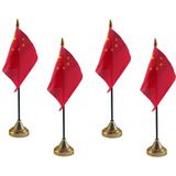 4x stuks china tafelvlaggetjes 10 x 15 cm met standaard - Chinese vlag thema feestartikelen/versiering