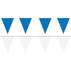 Witte/Blauwe feest punt vlaggetjes pakket - 200 meter - slingers/ vlaggenlijn