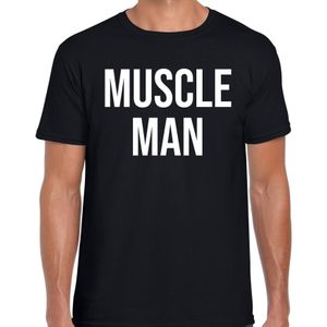 Muscle man fun tekst verkleed t-shirt zwart voor heren - carnaval / feest shirt kleding / kostuum