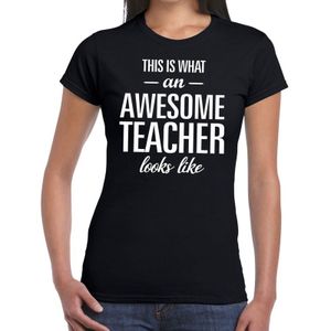Bellatio Decorations cadeau t-shirt dames - awesome teacher - lerares bedankje - juffendag - zwart