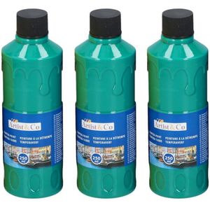 4x Hobby/knutsel acrylverf / temperaverf - Groen - Fles 250 ml - Groene tempera / acryl verf - Hobby/knutselmateriaal - Schilderij maken - Verf op waterbasis