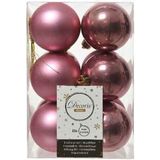 Kerstversiering kunststof kerstballen kleuren mix oud roze/donkergroen 6-8-10 cm pakket van 44x stuks