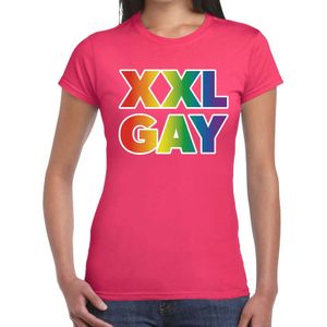 Regenboog XXL gay pride / parade fuchsia roze t-shirt voor dames - LHBT evenement shirts kleding / outfit