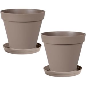 Set van 4x stuks bloempotten Toscane kunststof taupe D20 x H17 cm inclusief onderschalen D15 cm - Plantenpotten set