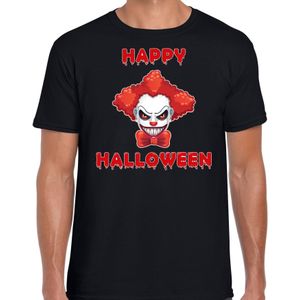 Happy Halloween rode horror clown verkleed t-shirt zwart voor heren - horror clown shirt / kleding / kostuum / horror outfit