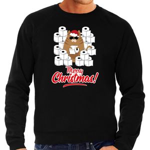 Foute Kerstsweater / Kerst trui met hamsterende kat Merry Christmas zwart voor heren- Kerstkleding / Christmas outfit