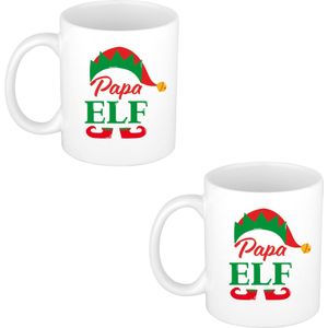 2x stuks cadeau kerstmok Papa Elf - 300 ml - keramiek - koffiemok / theebeker - Kerstmis - kerstcadeau Papa / vader