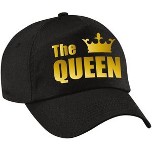 The Queen pet / cap zwart met goudkleurige letters en kroon voor dames - Koningsdag - verkleedpet / feestpet