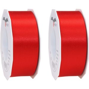 3x Luxe, brede Hobby/decoratie rode satijnen sierlinten 4 cm/40 mm x 25 meter- Luxe kwaliteit - Cadeaulint satijnlint/ribbon