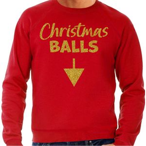 Bellatio Decorations Foute Kersttrui voor heren - Christmas balls - rood - glitter goud - Kerstfeest