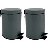 MSV Prullenbak/pedaalemmer - 2x - metaal - donkergrijs - 3 liter - 17 x 25 cm - Badkamer/toilet