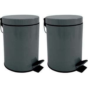 MSV Prullenbak/pedaalemmer - 2x - metaal - donkergrijs - 3 liter - 17 x 25 cm - Badkamer/toilet