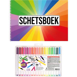 A4 kleuren waaier schetsboek/ tekenboek/ kleurboek/ schetsblok wit papier met 36 stiften