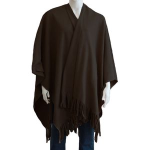 Boris Luxe omslagdoek/poncho - donker bruin - 180 x 140 cm - fleece - Dameskleding accessoires