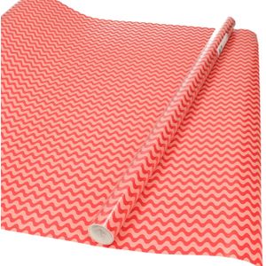3x rollen Inpakpapier/cadeaupapier rood/roze golfjes motief 200 x 70 cm - Cadeauverpakking kadopapier