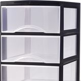 Plasticforte Ladeblokje/bureau organizer met 3x lades - transparant/zwart - L26 x B37 x H37 cm