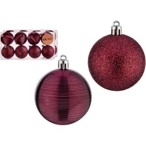 Krist+ gedecoreerde kerstballen - 24x st - wijn/bordeaux rood - kunststof - 6 cm