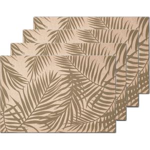 Zeller placemats palm bladeren print - 6x - linnen - 45 x 30 cm - beige