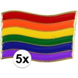 5x Regenboog gay pride kleuren metalen pin/broche/badge 4 cm - Regenboogvlag LHBT accessoires