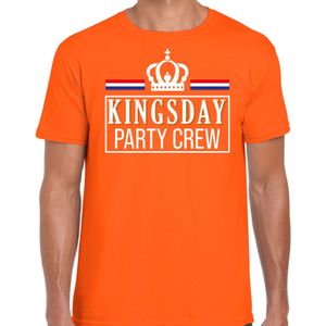 Koningsdag t-shirt Kingsday party crew - oranje met witte letters - heren - koningsdag outfit / kleding