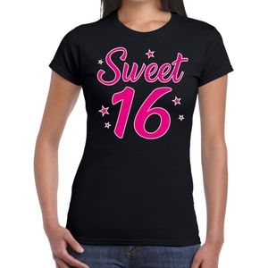 Sweet 16 cadeau t-shirt zwart dames - dames shirt 16 jaar - verjaardag kleding