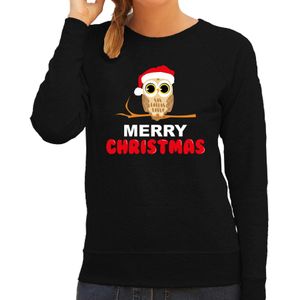 Bellatio Decorations leuke dieren Kersttrui christmas uil Kerst - sweater - zwart - dames