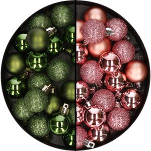 40x stuks kleine kunststof kerstballen groen en roze 3 cm - Voor kleine kerstbomen