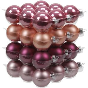 72x stuks kerstversiering kerstballen rood/roze/paars (hibiscus) van glas - 4 cm - mat/glans - Kerstboomversiering