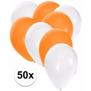 50x ballonnen wit en oranje - knoopballonnen