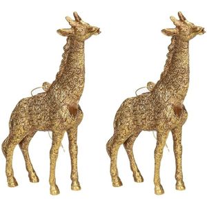 2x Kersthangers figuurtjes gouden giraf 8 cm - Dieren thema kerstboomhangers