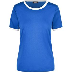 Basic ringer t-shirt - blauw met wit - dames - katoen - 160 grams - basic shirts / kleding