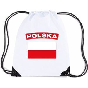 Polen nylon rijgkoord rugzak/ sporttas wit met Poolse vlag