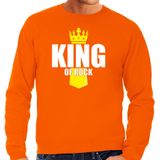 Koningsdag sweater King of rock met kroontje oranje - heren - Kingsday rock muziekstijl outfit / kleding / trui